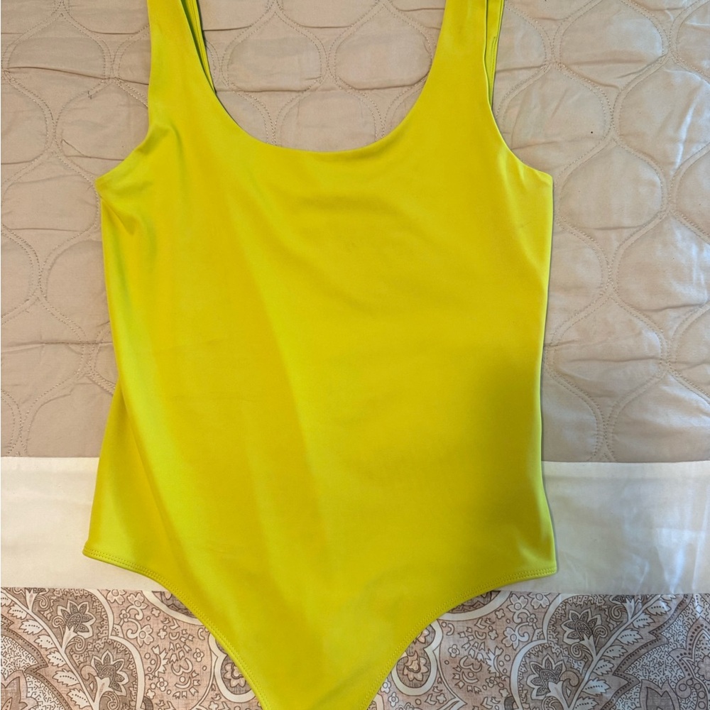 Lime Green Express Body Contour High Compression Scoop Neck Bodysuit